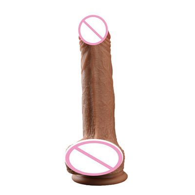 Brown Flesh Male Realiste Dildo Liquid Soft Silicone Jouets sexuels en caoutchouc pour femmes avec une forte tasse d'aspiration