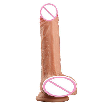 Brown Flesh Male Realiste Dildo Liquid Soft Silicone Jouets sexuels en caoutchouc pour femmes avec une forte tasse d'aspiration